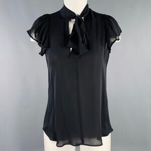 A.L.C. Size 2 Black Silk Bow Cap Sleeves Blouse Dress Top